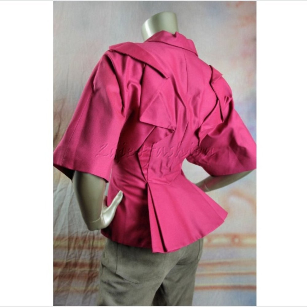 $2990 New ANDREW GN Fuchsia Pink Stylish Origami Peplum Hem Jacket 4
